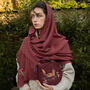 Mushroom Embroidered Burgundy Pashmina Scarf, thumbnail 3 of 5