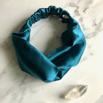 Mulberry Silk Hairband Twisted Knot Turban In Teal, 3 of 3
