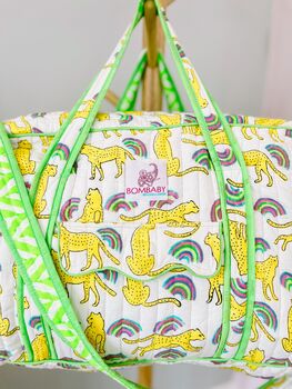 Handmade Neon Rainbow Leopard Quilted Weekend Bag, 7 of 8