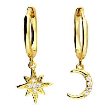 Sydney 18ct Gold Plate Crystal Moon + Star Huggies, 2 of 2