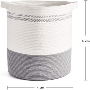 White Grey Large Cotton Rope Laundry Toy Basket, 2 of 4