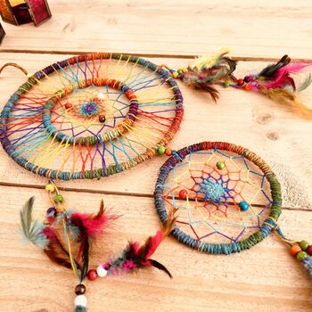 Large Double Rainbow Colours Hemp Dream Catcher, 10 of 10