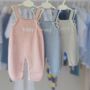 Dusty Pink Luxury Knitted Baby Dungarees, thumbnail 3 of 3