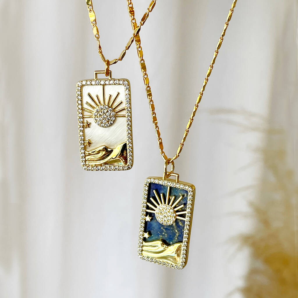 Pearl Or Lapis Sun Pendant On Gold Vermeil Plated Chain, 1 of 10