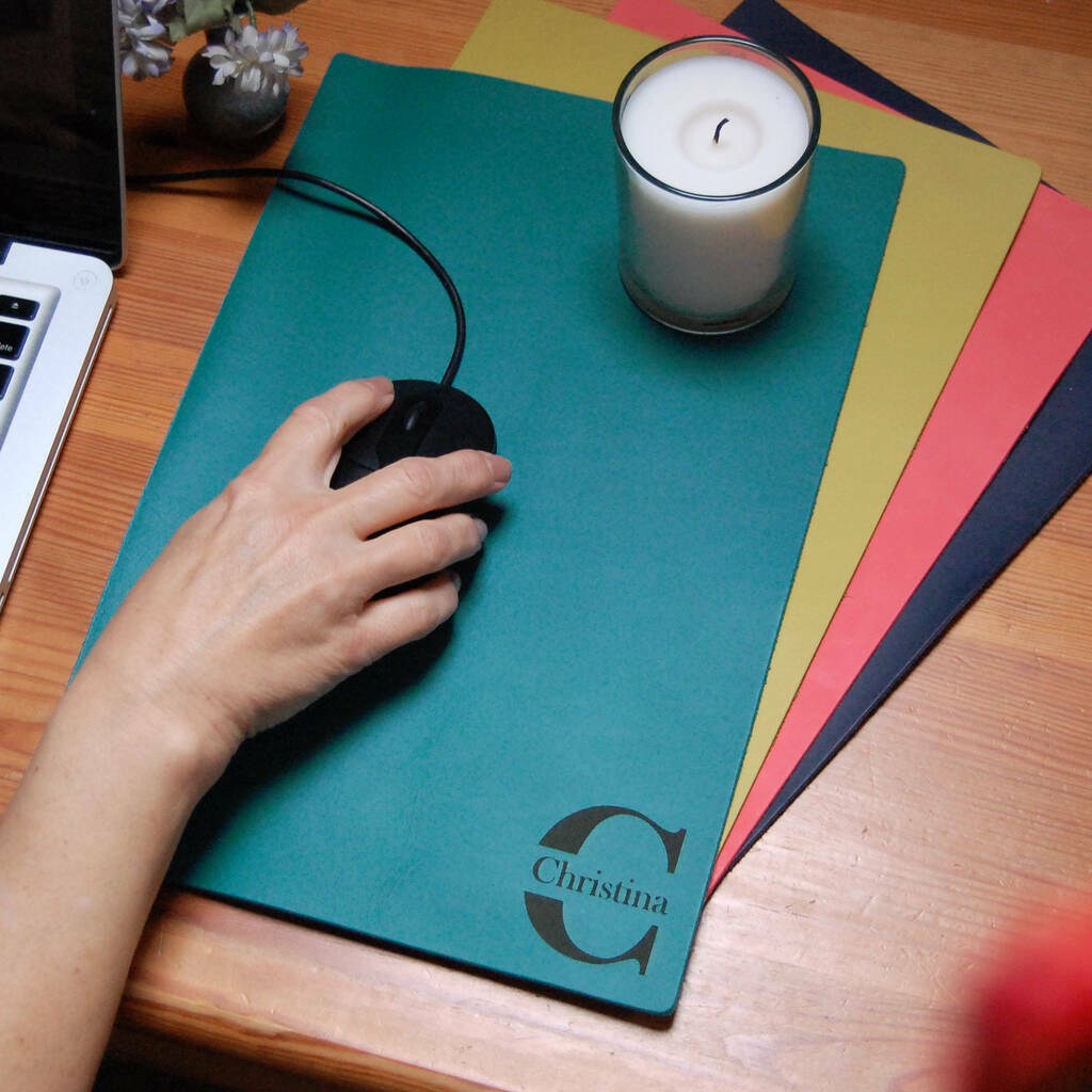 Personalised Name Initial Premium Leather Mouse Pad By The British Belt Company