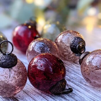 Red Clear Glass Baubles Antique Style | Set Of Eight, 3 of 9