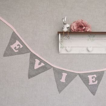 Bunting Personalised Luxury Grey And Pink New Baby Girl, 3 of 11