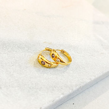 Emerald Green Cubic Zirconia Huggie Hoops Earrings, 2 of 3