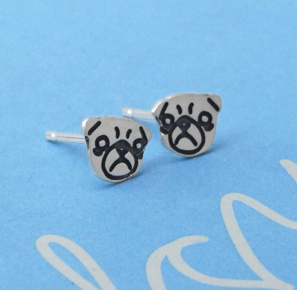 Sterling Silver Thoughtful Pug Earrings By Happy Pug ...