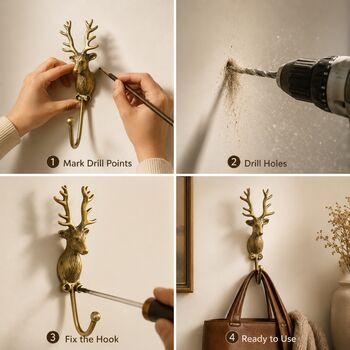 Vintage Brass Deer Wall Hooks Set Of Two, 5 of 9