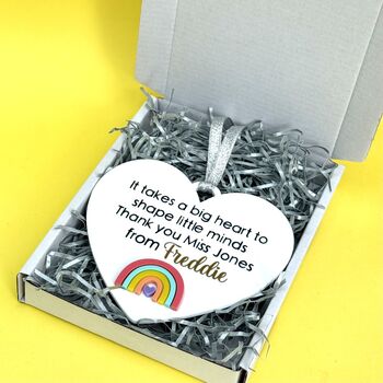 Teacher Thank You Gift, Personalised Heart With Rainbow Keepsake, 4 of 5