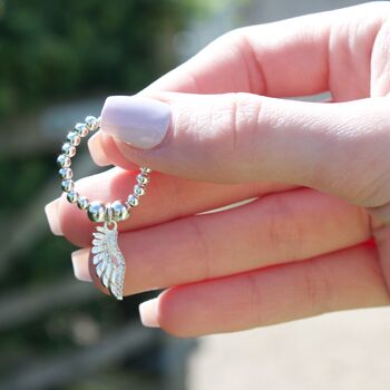 Sterling Silver Ball Bead Ring With Angel Wing Charm, 3 of 7
