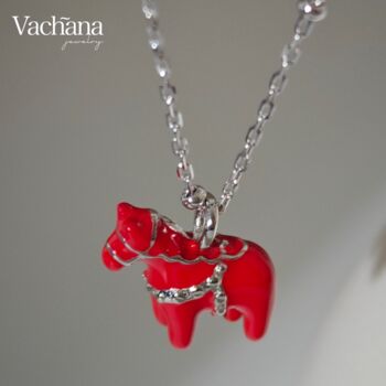 Sterling Silver Red Enamel Horse Pendant Necklace, 2 of 6