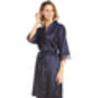 British Made Navy Short Satin Dressing Gown With Lace Detail, thumbnail 5 of 5