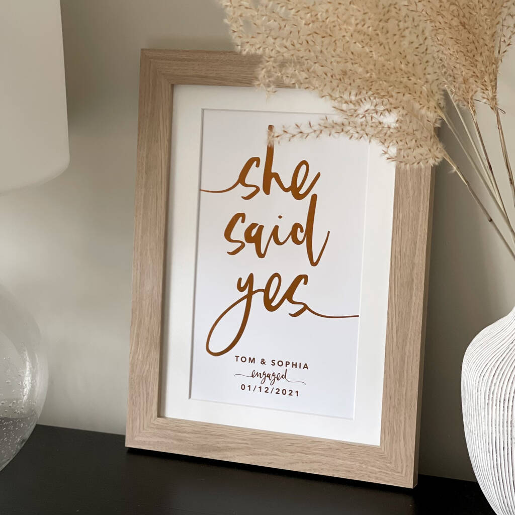 Personalised ‘She/He Said Yes’ Engagement Foil Print, 1 of 5