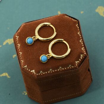 Sterling Silver Hoops With Tiny Dangling 3mm Turquoise, 4 of 12
