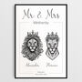 Personalised Mr And Mrs Print Royal Lion Portraits Wall Art, thumbnail 5 of 7
