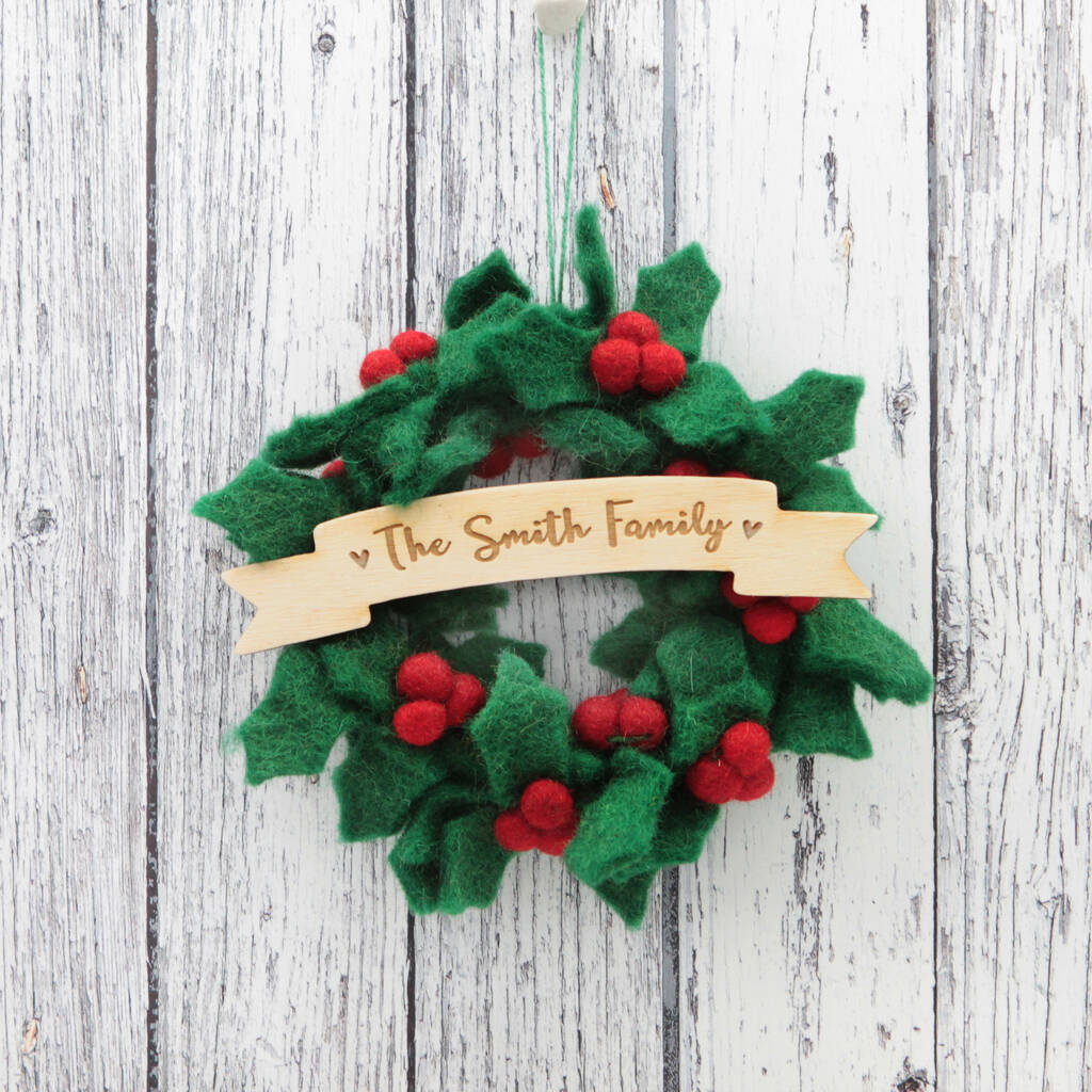 Personalised Felt Festive Holly Wreath By Postbox Party ...