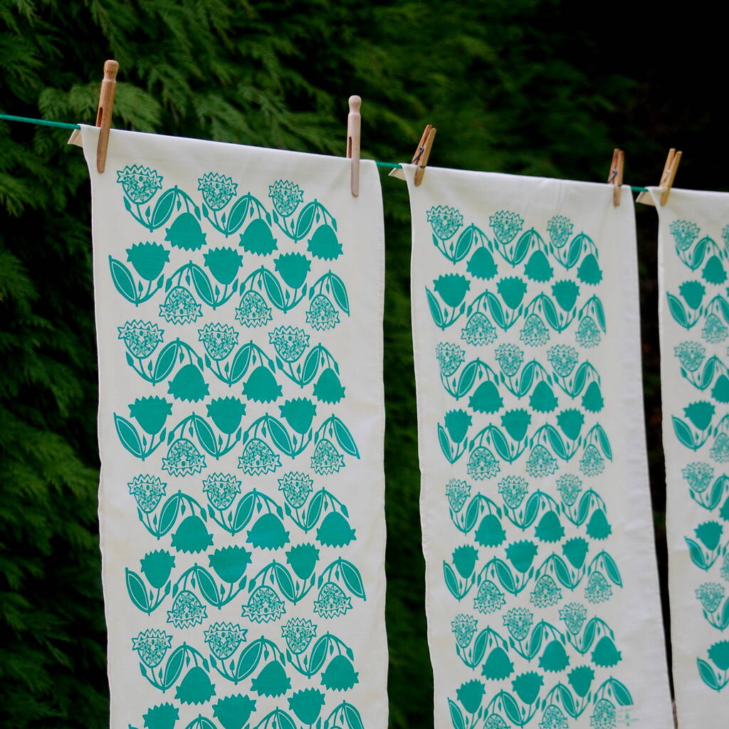 Wild Garlic Screen Printed Tea Towel Two Pack By hannah madden