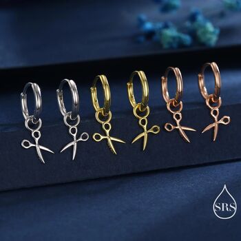 Sterling Silver Tiny Scissors Huggie Hoops Earrings, 4 of 11