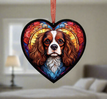 Cavalier King Charles Spaniel Stained Glass Effect Heart Suncatcher, 5 of 6