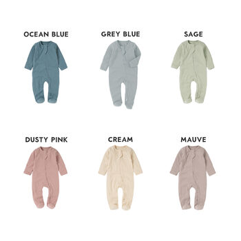 Organic Cotton Personalised Zip Up Baby Romper/Sleepsuit, 3 of 4