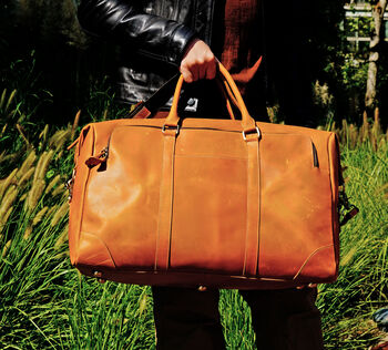 Genuine Leather Duffel With Zip Pocket, 6 of 12