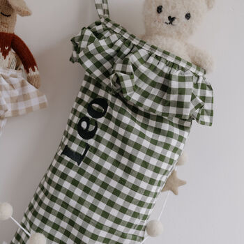 Personalised Green Gingham Stocking Embroidered, 10 of 10