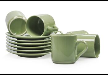 Set Of Four Porcelain Espresso Cup And Saucer Green, 5 of 7