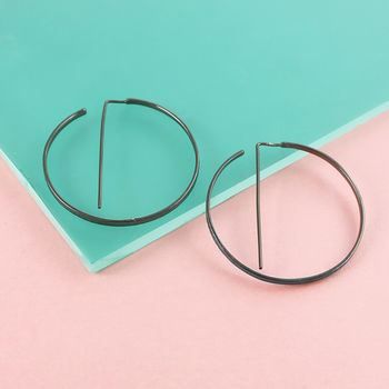 Black Circular Geometric Hoop Earrings, 2 of 3