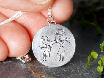 Silver Necklace With Hand Engraved Children's Drawing, 2 of 4