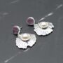 Raw Red Ruby, Pearl Sterling Silver Earrings, thumbnail 5 of 7