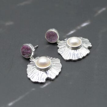 Raw Red Ruby, Pearl Sterling Silver Earrings, 5 of 7