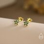 Emerald Green Forget Me Not Flower Cz Stud Earrings In Sterling Silver, thumbnail 2 of 12