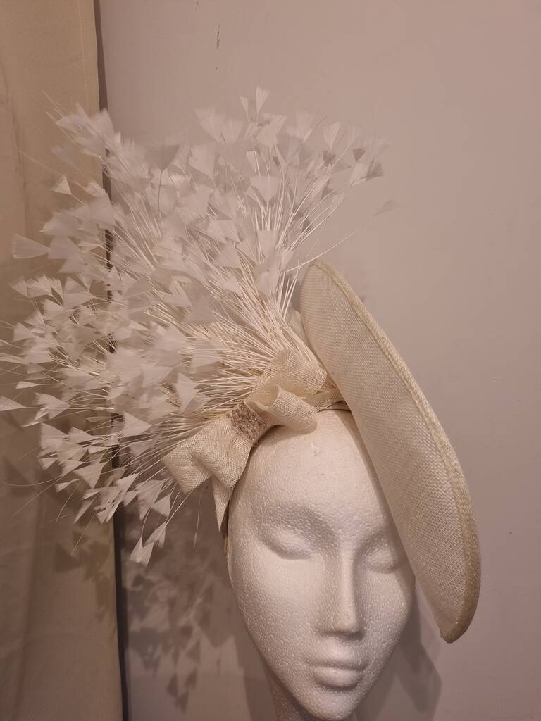 Ivory Hat With Feather Detail, 1 of 5