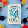 Personalised 21st Birthday Card Papercut Spotty Design, thumbnail 2 of 9