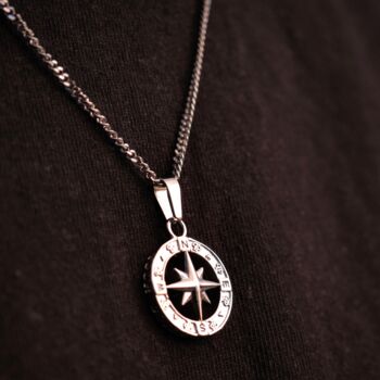 Black North Star Compass Pendant Necklace For Men, 11 of 12