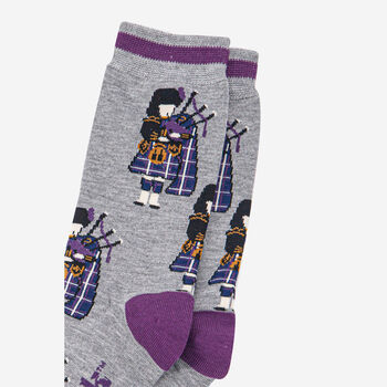 Men's Scottish Highlander Bagpiper Bamboo Socks Grey Marl, 3 of 5