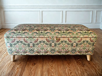 William Morris Light Strawberry Thief Storage Ottoman Footstool, 4 of 6