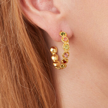 Watermelon Tourmaline Textured Gold Vermeil Hoops, 3 of 10