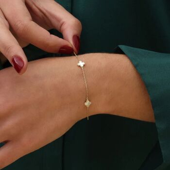 9ct Gold Mother Of Pearl Clover Bracelet And Earrings Set, 4 of 7