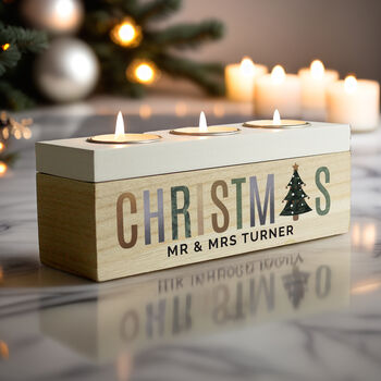 Personalised Christmas Tree Triple Tea Light Box, 3 of 4
