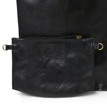 Two Way Handheld Or Crossbody Tote Leather Shoulder Bag Black, 4 of 5