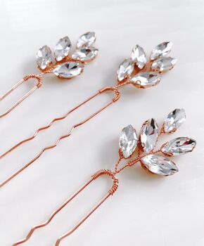 'Aria' Rose Gold Crystal Hair Pins, 3 of 4