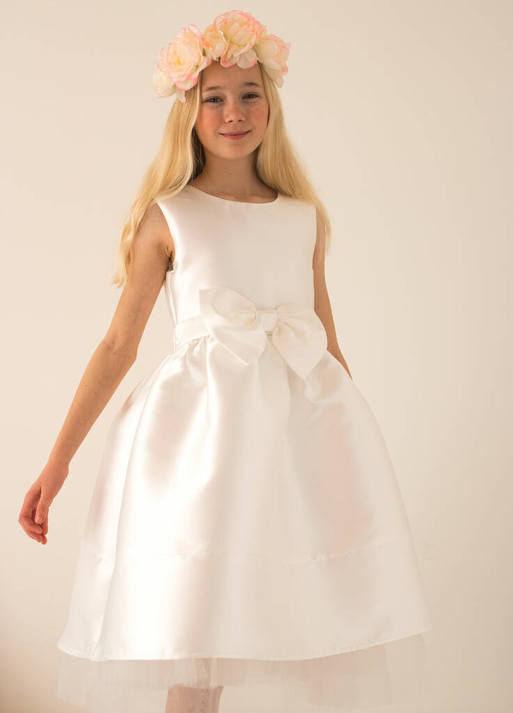 Luxury Flower Girl Dress, White Taffeta And Tulle, 1 of 2