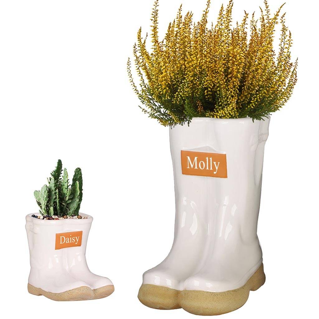 Personalised Little Gardener's Welly Boot Planters By Dibor