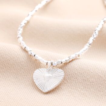 Sunbeam Heart Pendant Beaded Necklace In Silver, 2 of 3