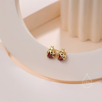 Tiny Cz Labybird Stud Earrings In Sterling Silver, 8 of 12