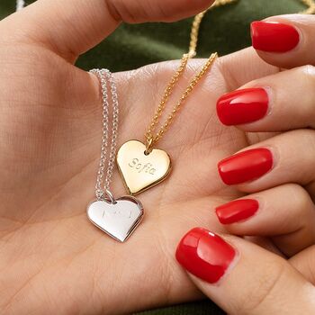 Engraved Medium Heart Necklace, Silver Or Gold Plated, 2 of 10