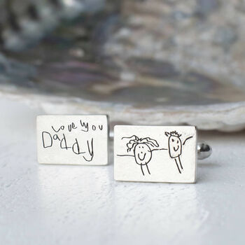 Personalised Childs Drawing Silver Rectangle Cufflinks, 2 of 6